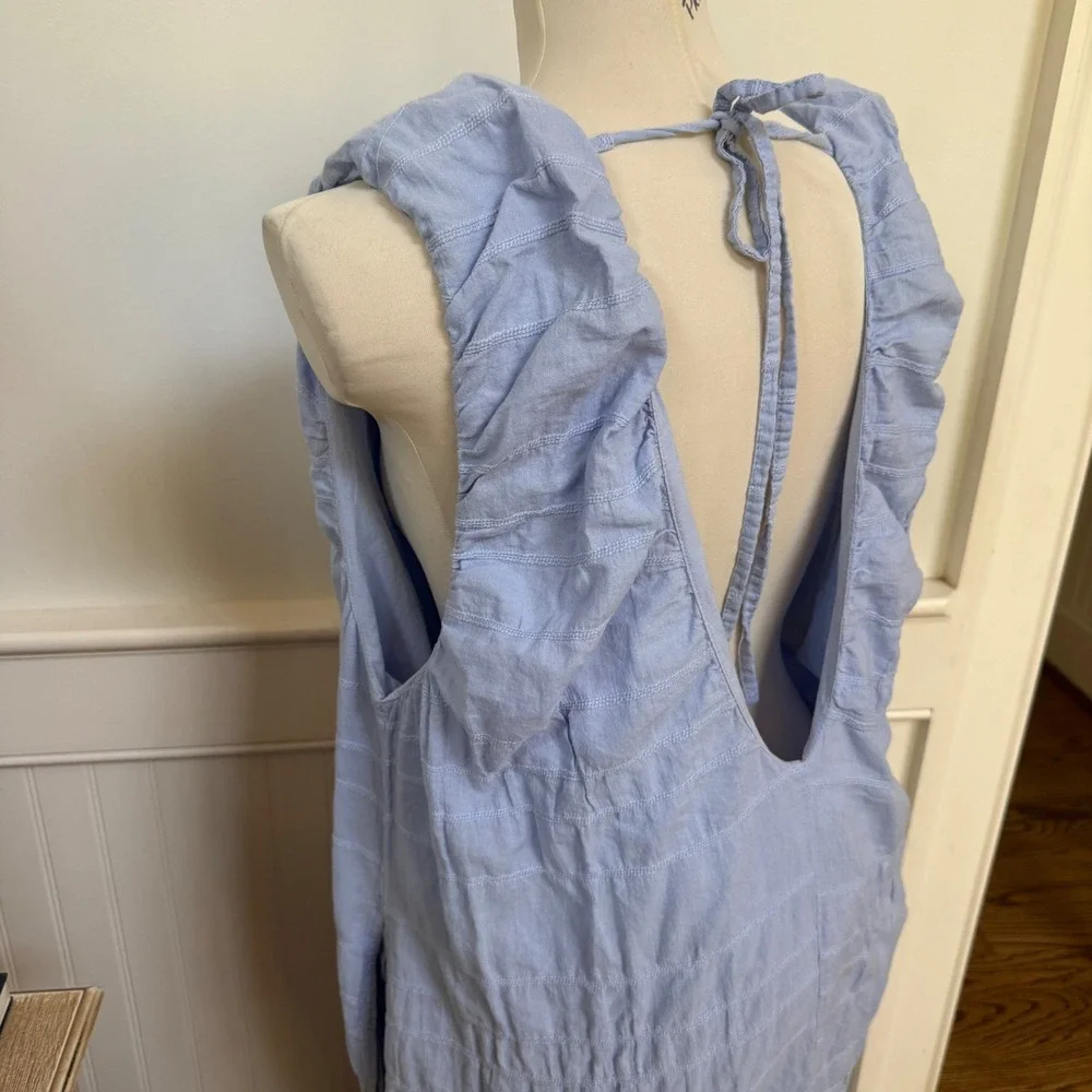 Free People Agatha Dress Turtledove Texture Corn Blue V-Neck Open Back Dress L - Picture 3 of 8